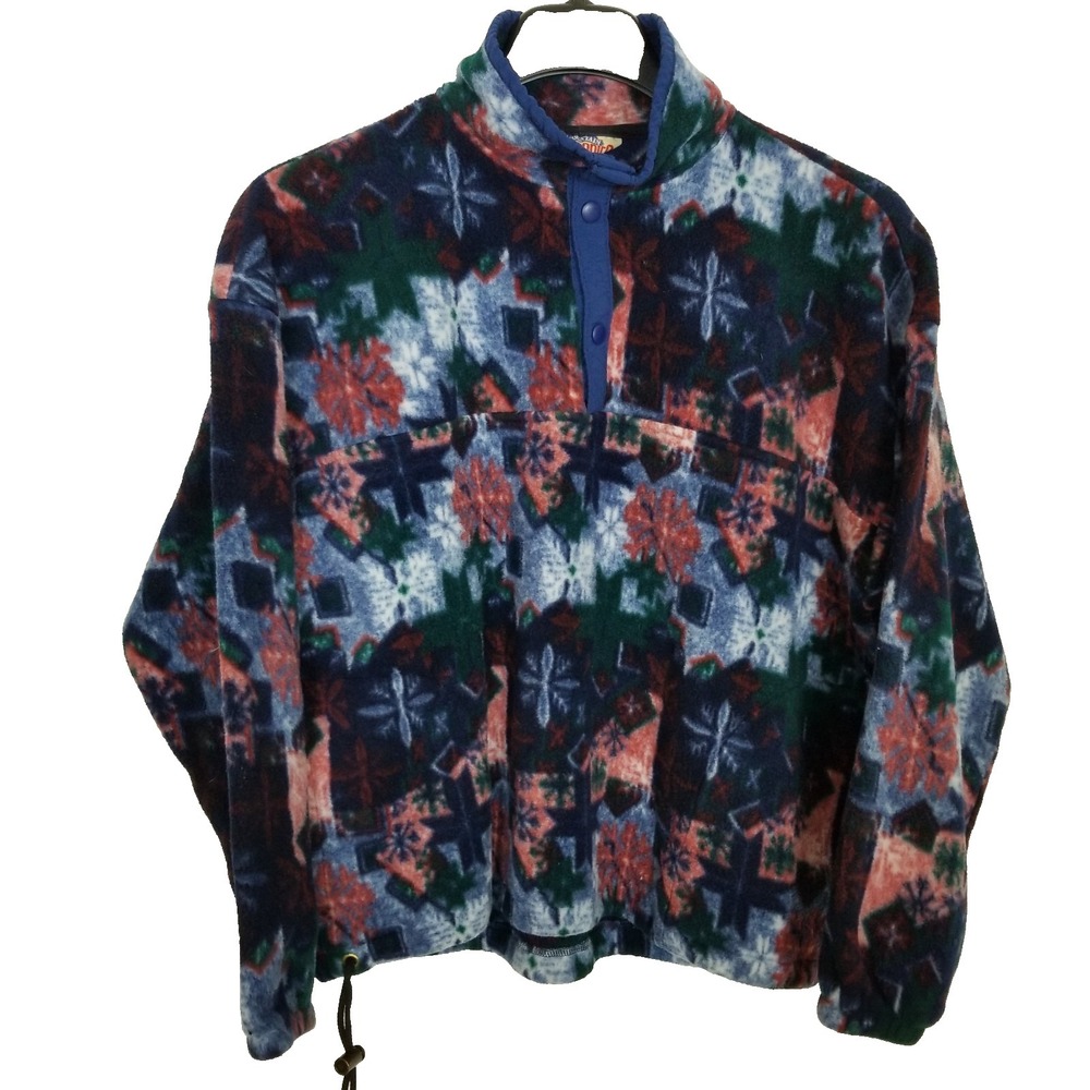 VTG Mountain Memories Men Printed Fleece Pullover Jacket Sz M Multicolor